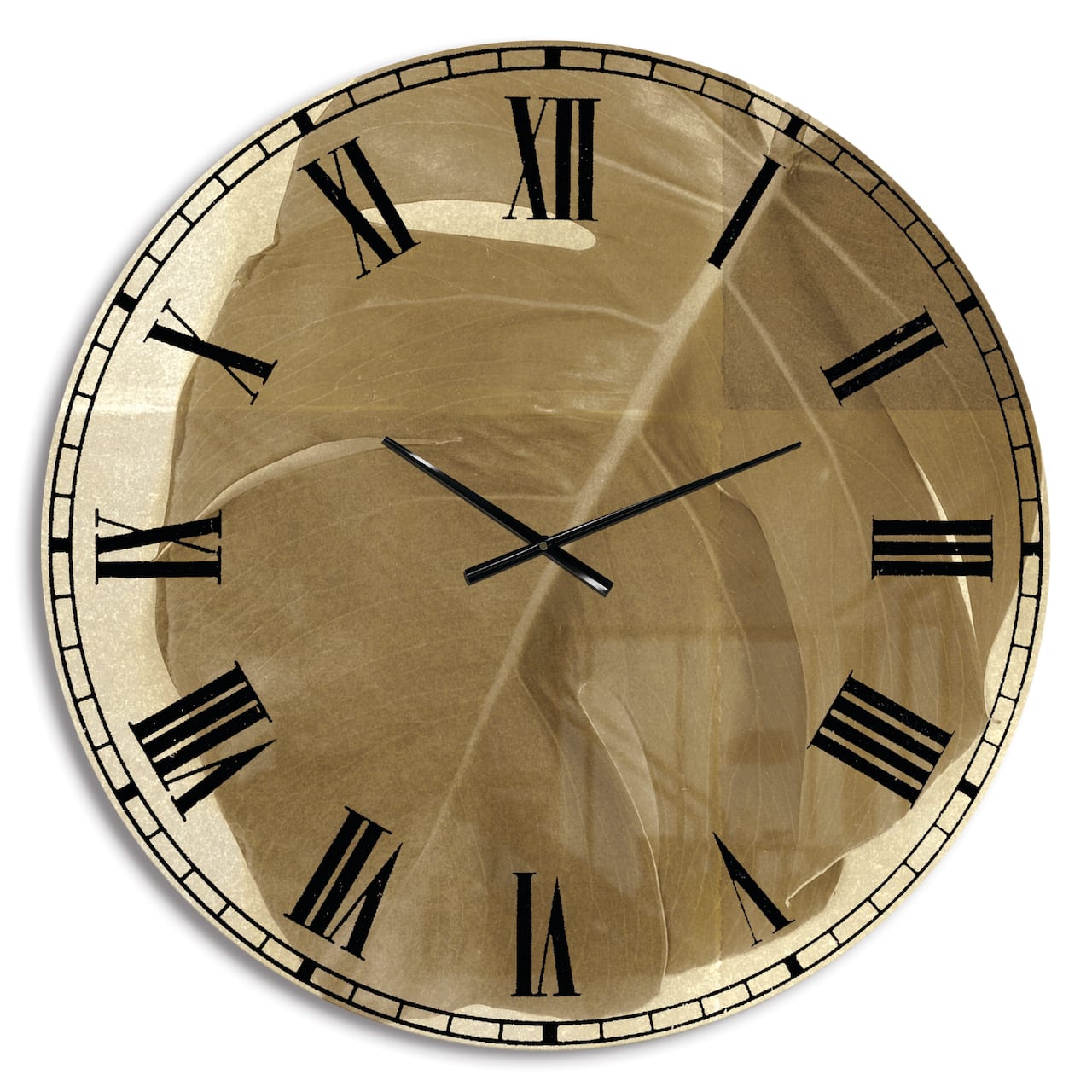 Designart Botanical Beige Retro Leaf Traditional Wall Clock